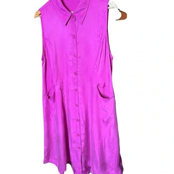 Soft Surroundings, hot pink, collared sleeveless silk dress with pockets sz  XL - Picture 2 of 9